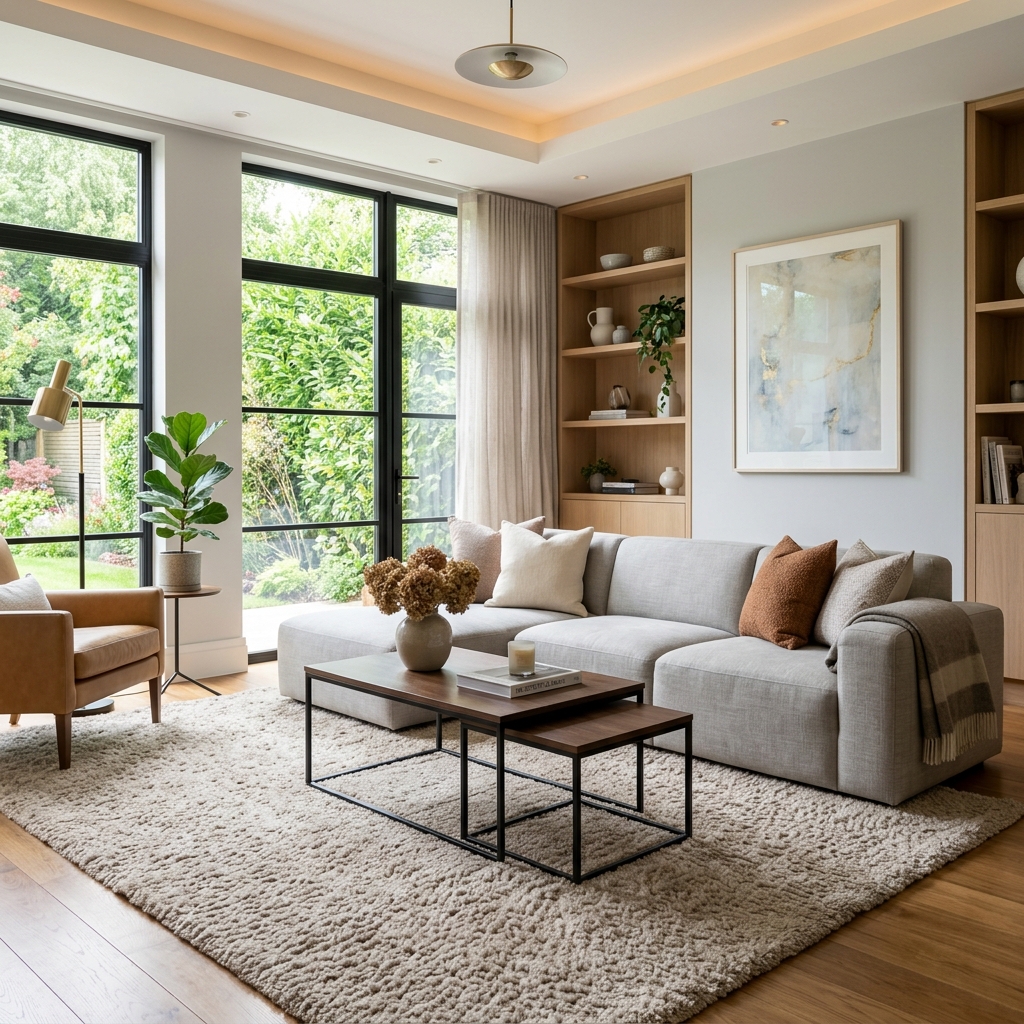 Réaménagement de meubles de salon pour protéger le tapis