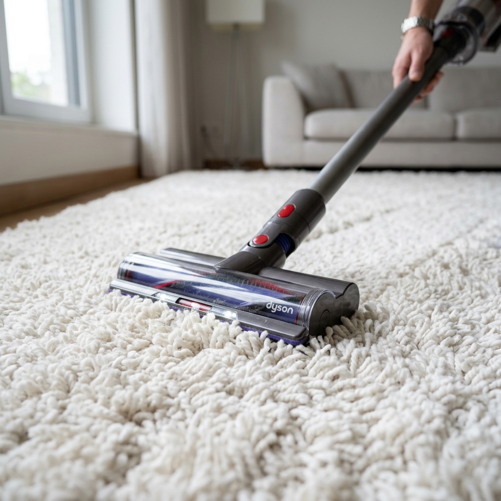 Aspirateur sur un tapis résidentiel propre